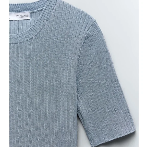 Zara back vent Short Sleeve Knit Stretch Midi dress Sz-S - Picture 6 of 8